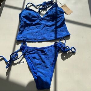 Samiol Small Blue Tropical Floral Terry Tankini Swimsuit New